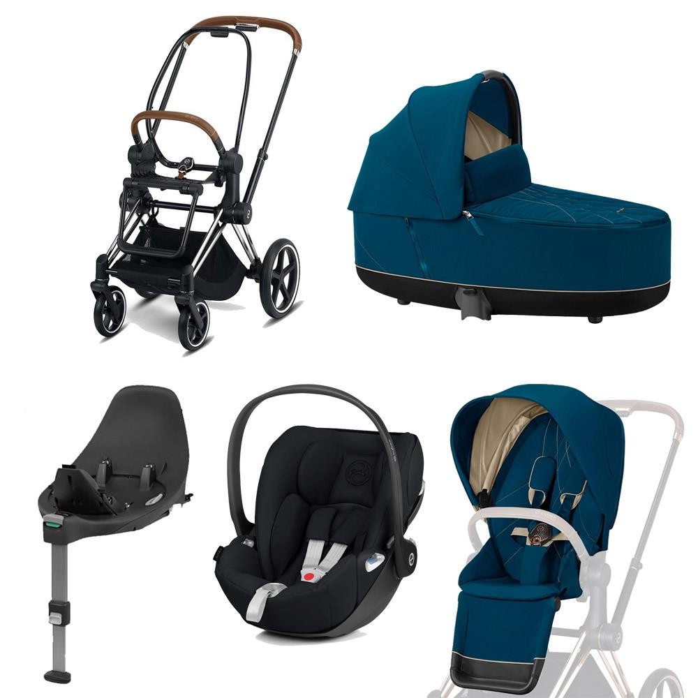 Cybex Priam stroller Set Chrome Brown, carry cot, infant carrier Cloud Z + Base  Z Mountain